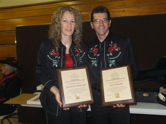 Annette Hawkins & Kim Copedo with our Awards for Classic Country CD Of the Year for Album - Something Between Us- LeMars Iowa 2013 173